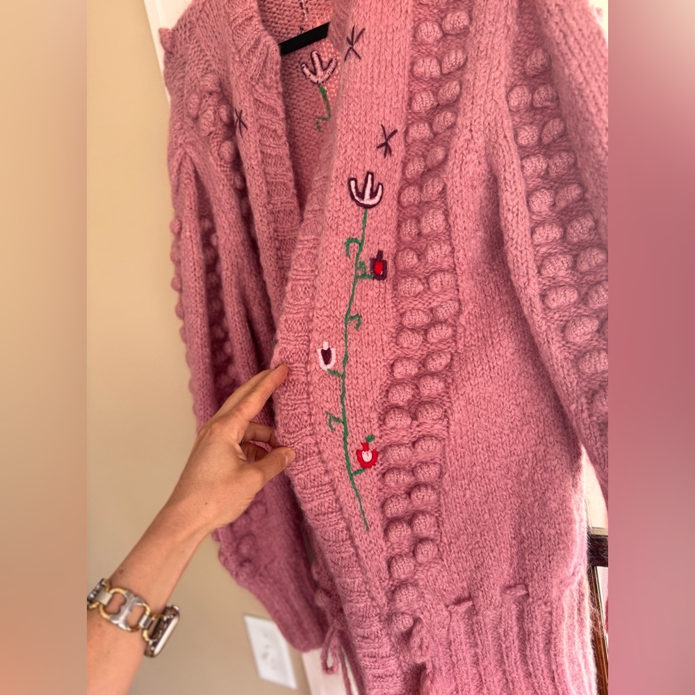 $650 Hayley Menzies Gloria Rose Mohair Midi Cardigan Pink Embroidered Small - Picture 6 of 9